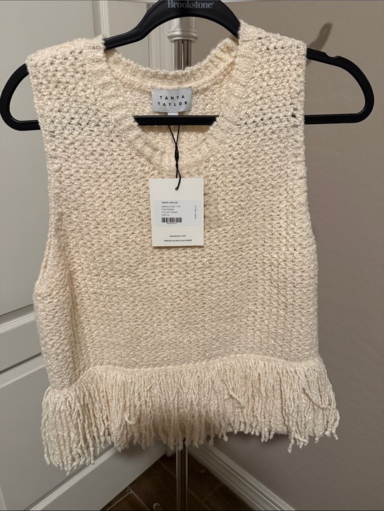 Tanya Taylor Tops - Tanya Taylor Ivory Knit Fringe Sleeveless Top